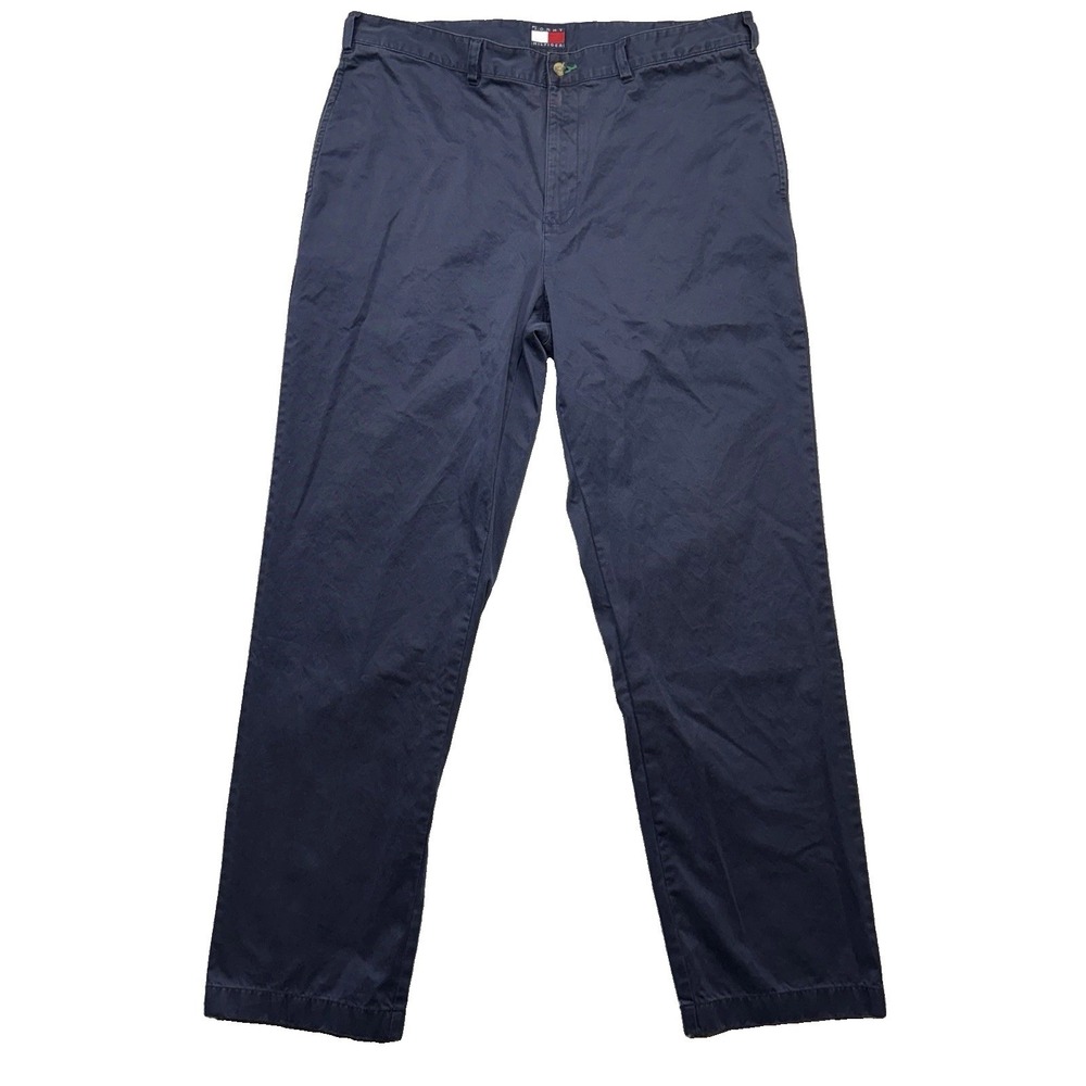 Tommy Hilfiger Mens Chino Pants 38x34 Blue Flat Front Cotton Casual Trousers